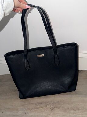 kate spade Black Saffiano Leather Tote with Gold Plaque